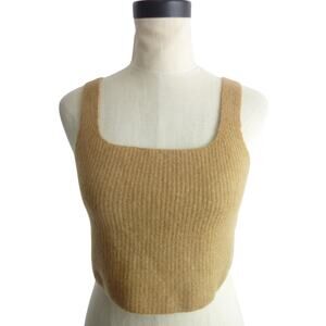 NWT Everlane S Cozy Stretch Crop Tank Camel Brown S Square Neck Wool Yak Blend